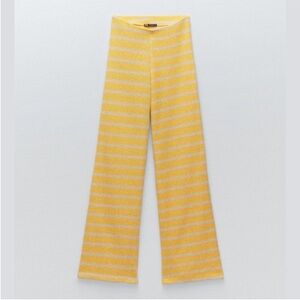 Zara Open Knit Striped Pants Yellow White Straight Leg Size Small